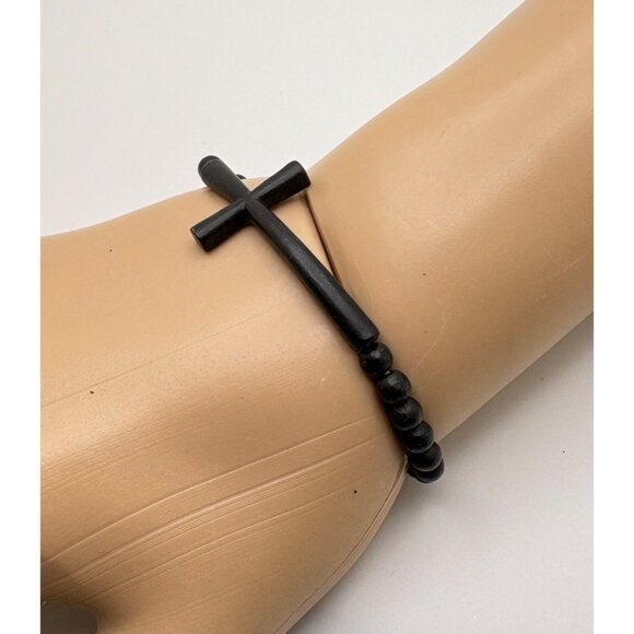 Vintage Black Beaded Cross Bracelet Prayer Beads Religious Faith Jewelry - Picture 5 of 6